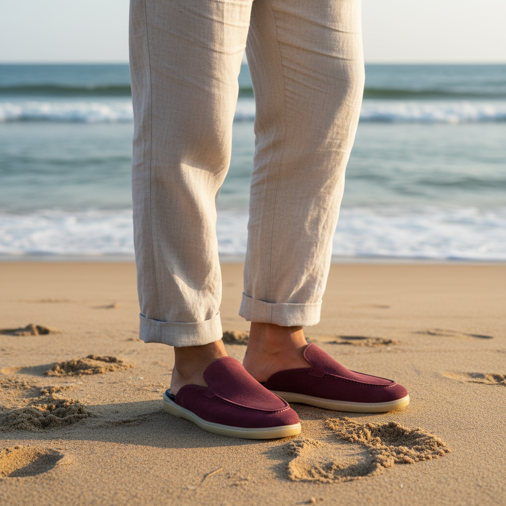 Old Money Suede Leather Mules (Maroon)