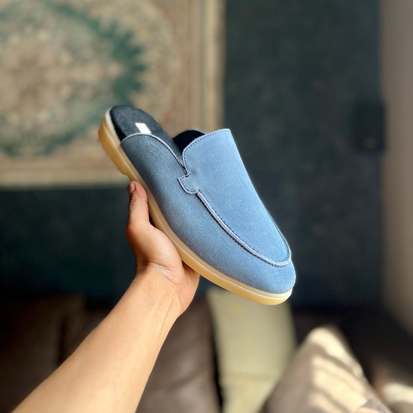 Old Money Suede Leather Mules (Sky blue)