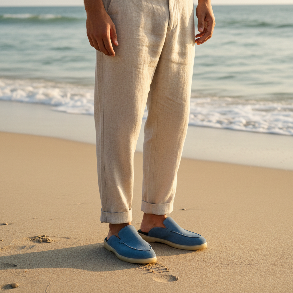 Old Money Suede Leather Mules (Sky blue)