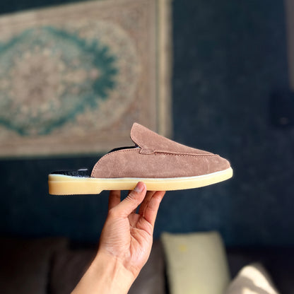Old Money Suede Leather Mules (Brown)