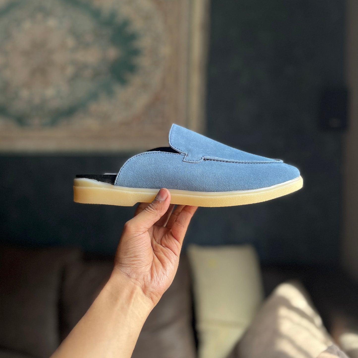 Old Money Suede Leather Mules (Sky blue)