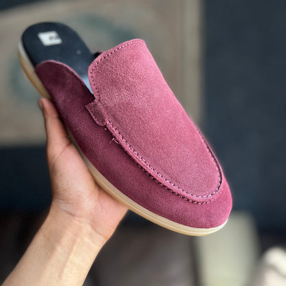 Old Money Suede Leather Mules (Maroon)
