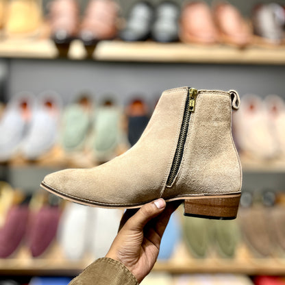 Genuine Suede Leather Boots with Leather Sole+Wood Heel