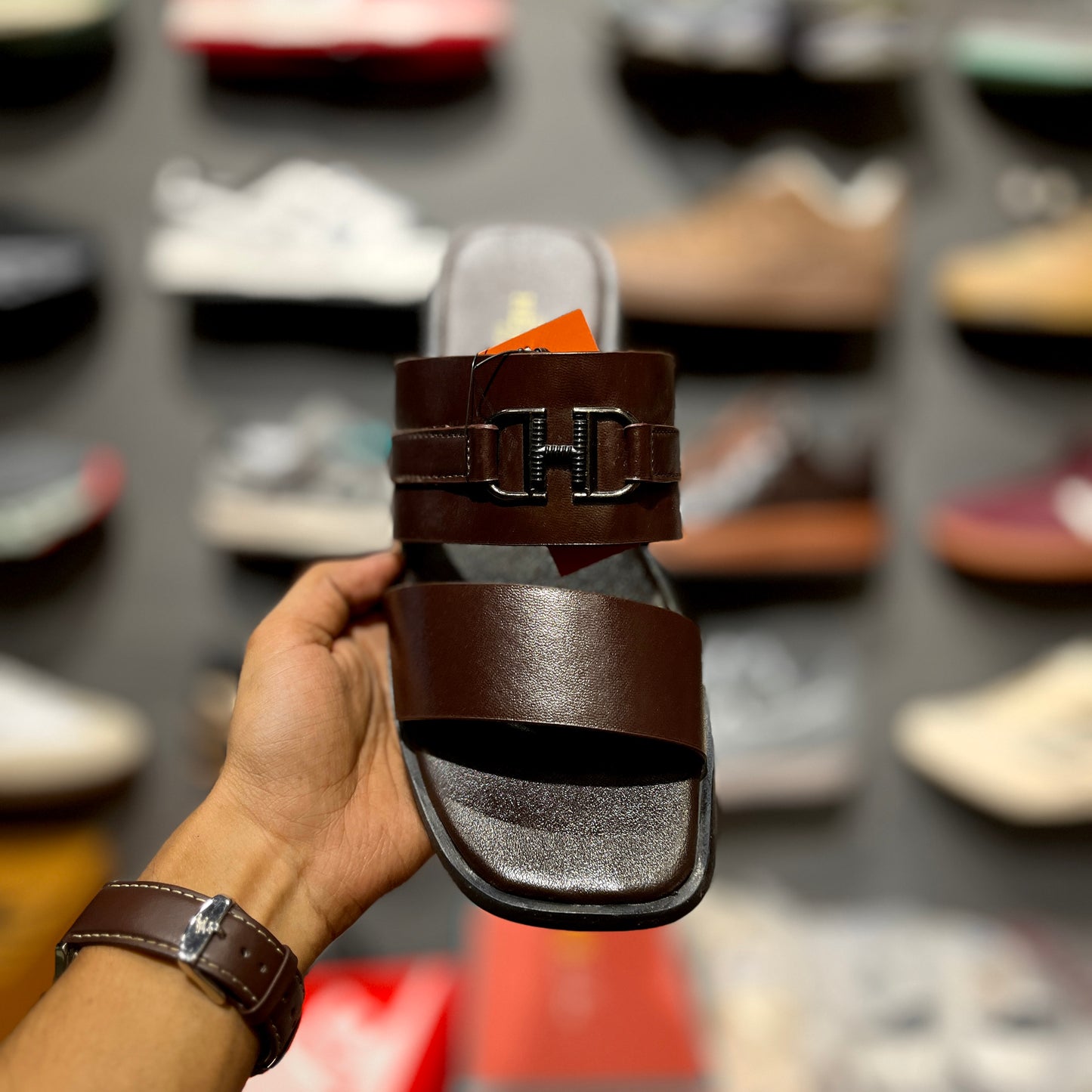 HERME Slippers | 2 Strap | Brown
