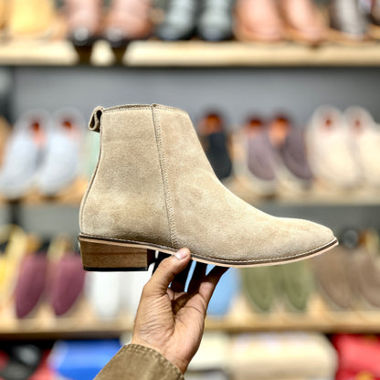 Genuine Suede Leather Boots with Leather Sole+Wood Heel