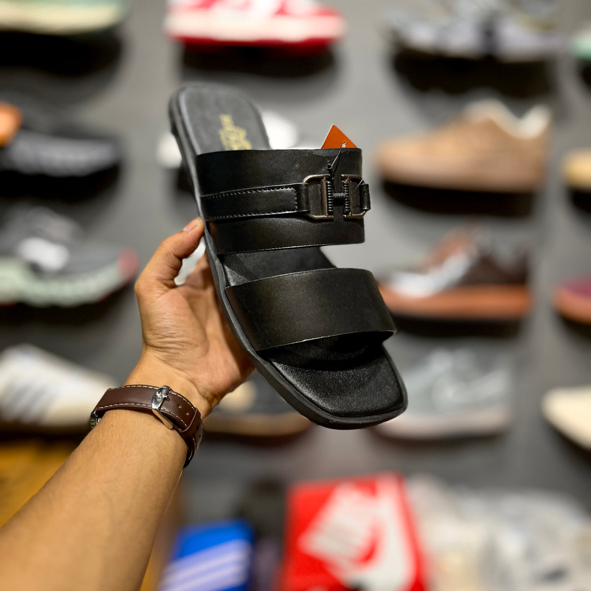 HERME Slippers | 2 Straps | Buckle | Black