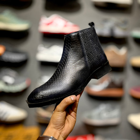 ZA Leather Croco Boots | Square Toe | Chain
