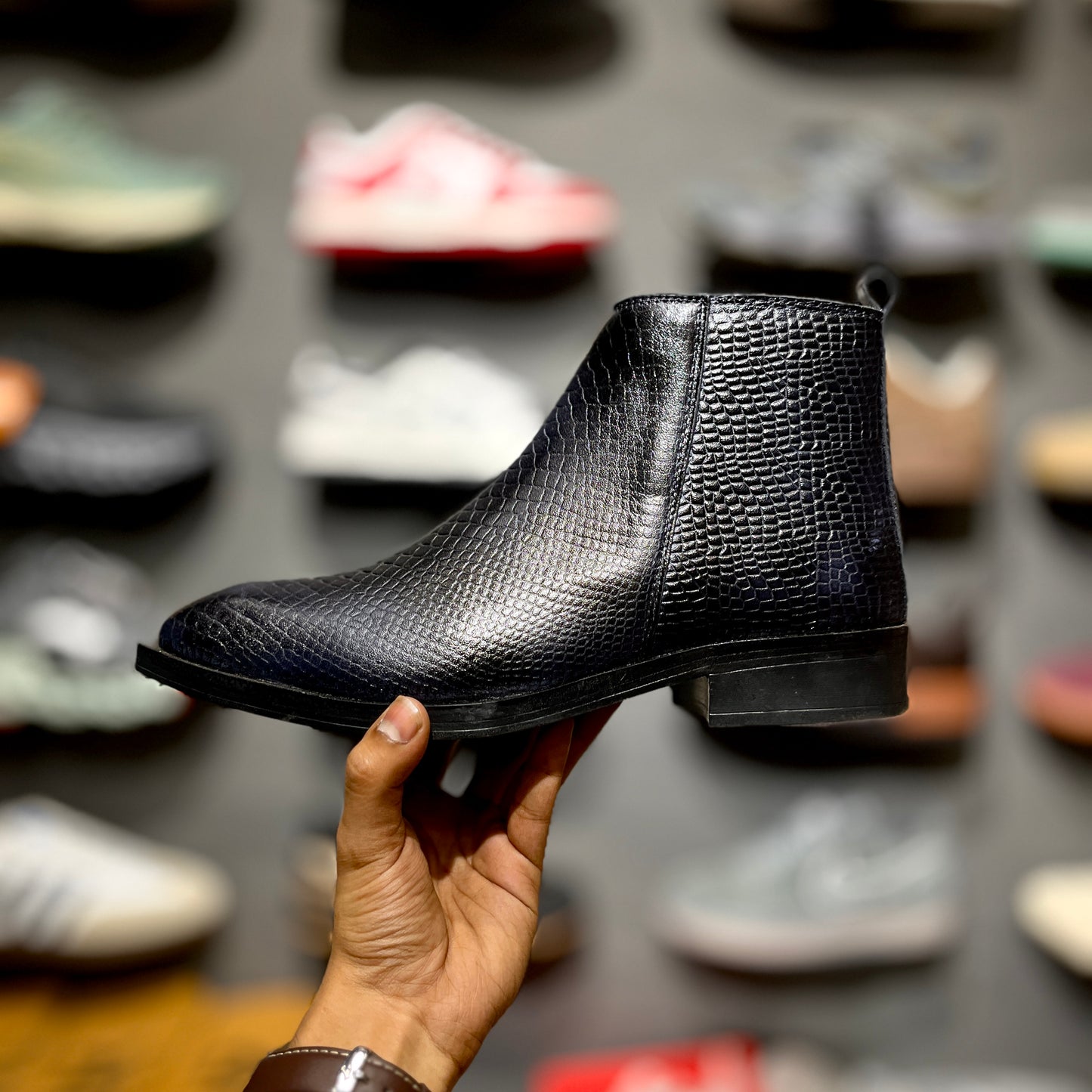 ZA Leather Croco Boots | Square Toe | Chain