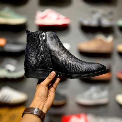 ZA Leather Croco Boots | Square Toe | Chain