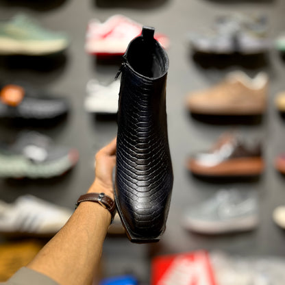 ZA Leather Croco Boots | Square Toe | Chain