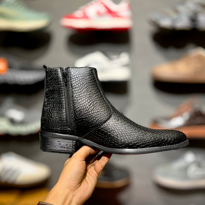 ZA Croco Boots | Point Toe | Chain | Red Sole