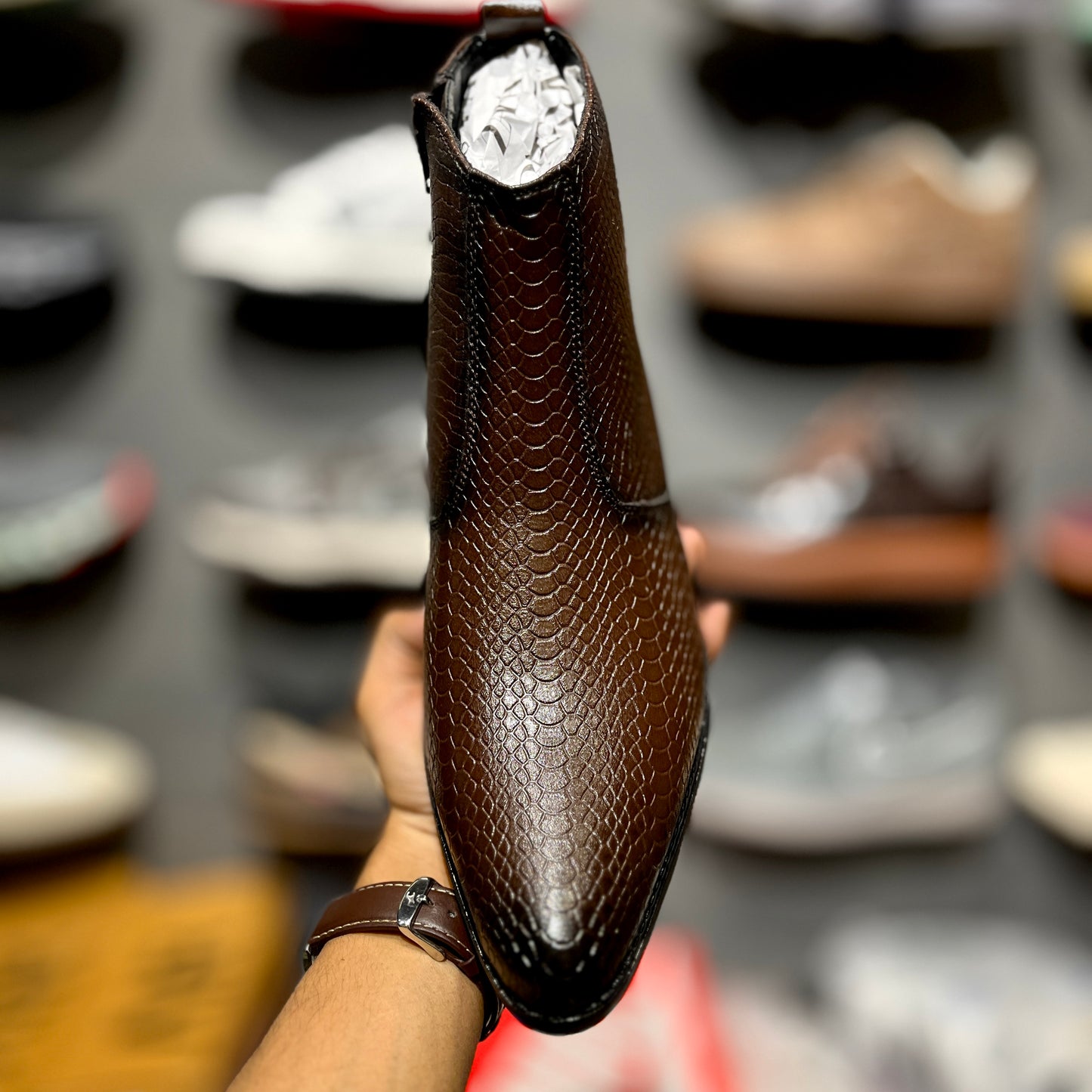 ZA Croco Boots | Point Toe | Chain | Red Sole