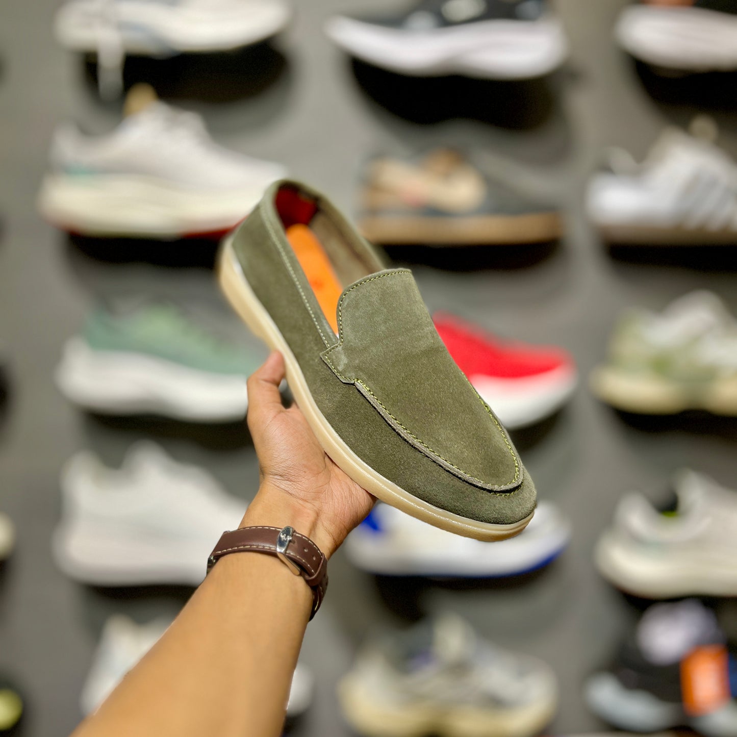 Old Money Suede Leather Loafers (Olive Green)
