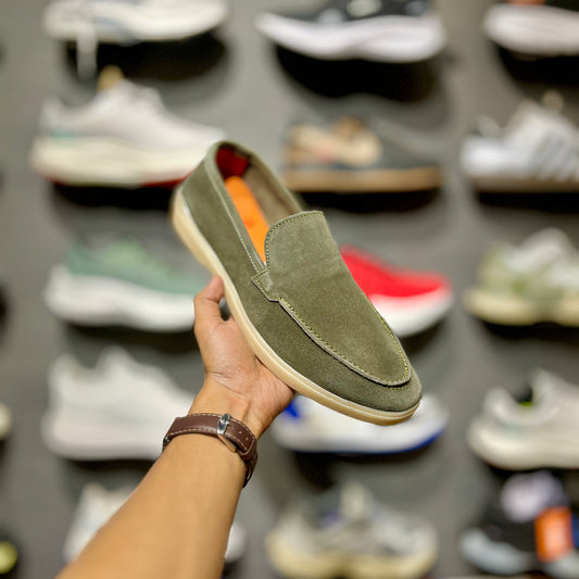 Old Money Suede Leather Loafers (Olive Green) (Free Suede Shoe Wipes)