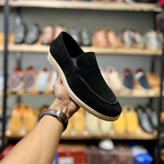 Old Money Suede Leather Loafers (Black) (Free Suede Shoe Wipes)