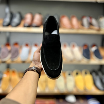 Old Money Suede Leather Loafers (Black) (Free Suede Shoe Wipes)