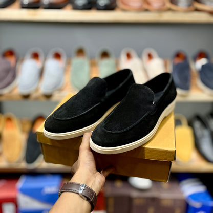 Old Money Suede Leather Loafers (Black) (Free Suede Shoe Wipes)