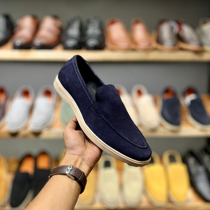 Old Money Suede Leather Loafers (Navy Blue) (Free Suede Shoe Wipes)
