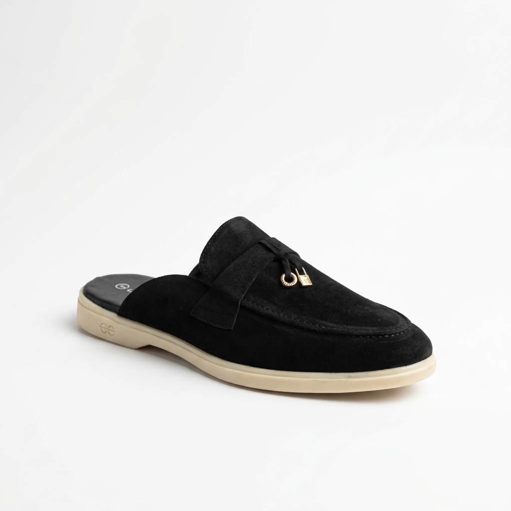 Suede Leather Mules Charms (Black)