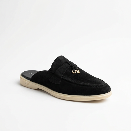 Suede Leather Mules Charms (Black)