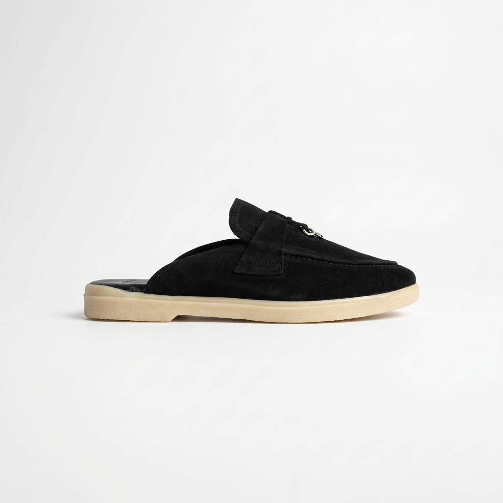 Suede Leather Mules Charms (Black)