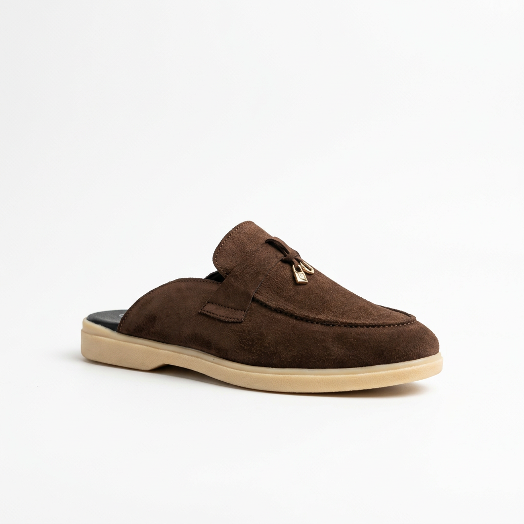 Suede Leather Mules Charms (Brown)