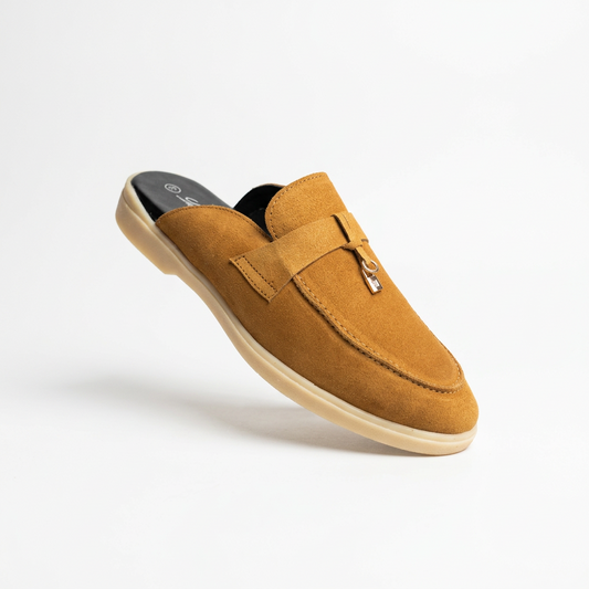 Suede Leather Mules Charms (Tan)