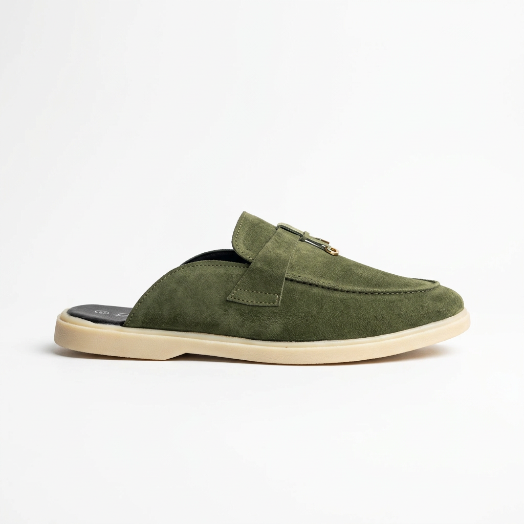 Suede Leather Mules Charms (Olive Green)