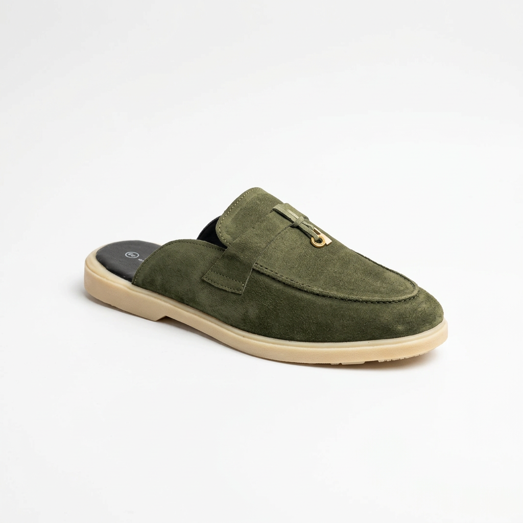 Suede Leather Mules Charms (Olive Green)