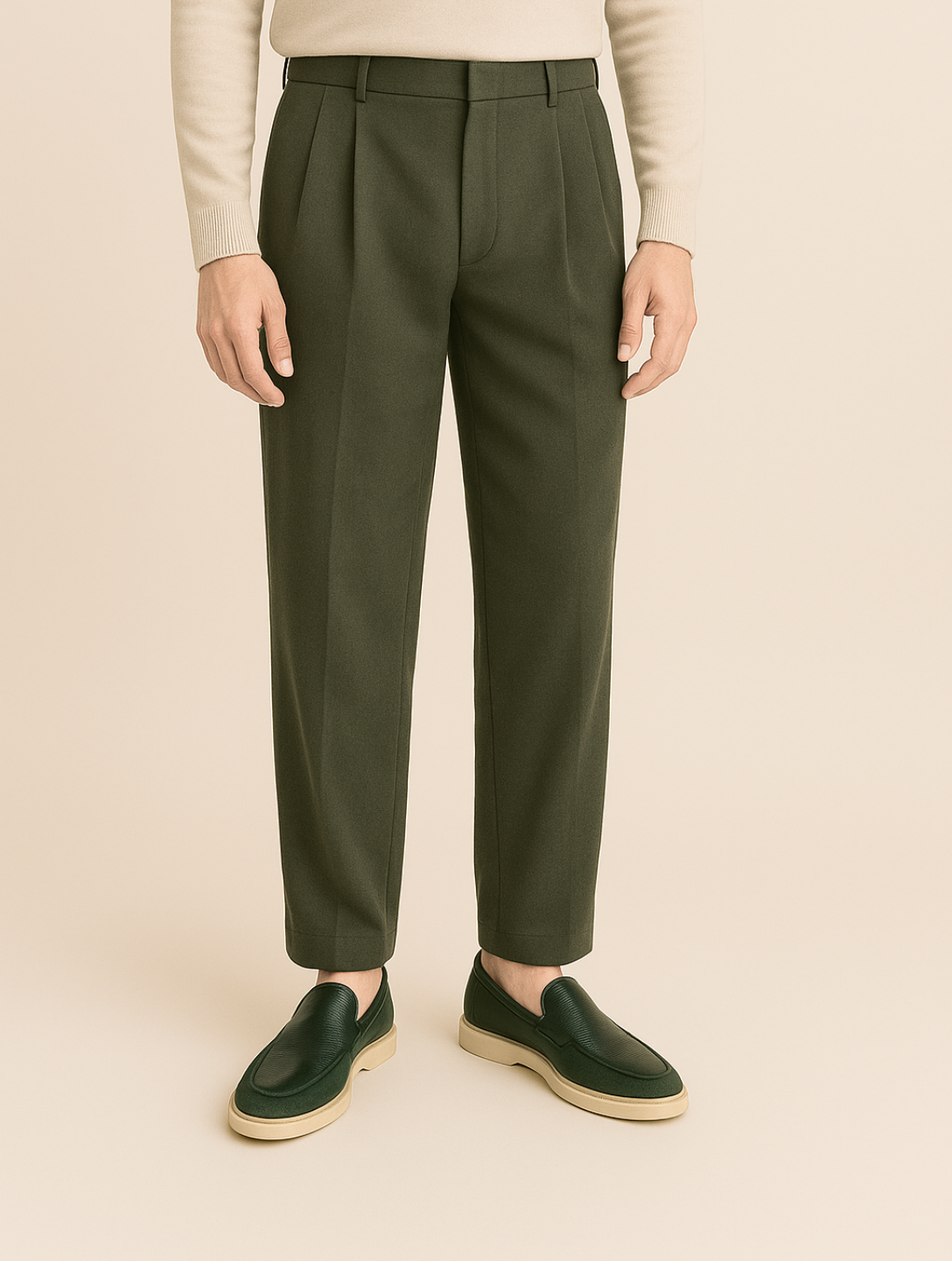 New Arrival!! Wrinkle Free Genuine Leather Loafers (Olive Green)