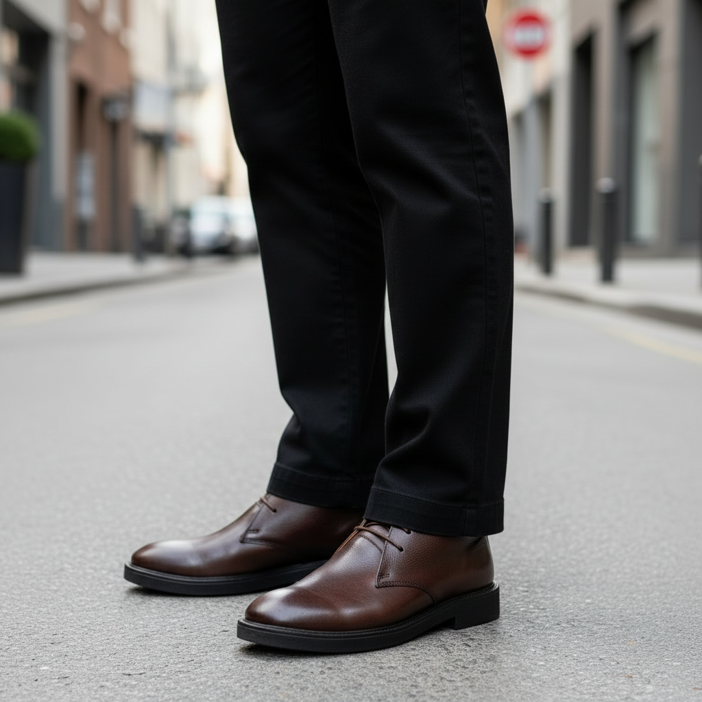 Brown Chukka Boots with Black Pants