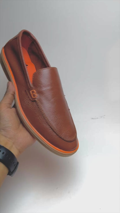 Genuine Leather Loafers for Men with Stylish Orange Sole (Tan)