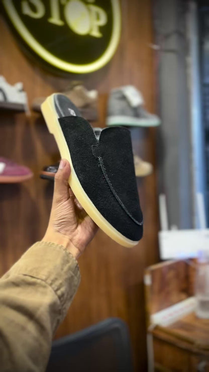 Old Money Suede Leather Mules (Black)
