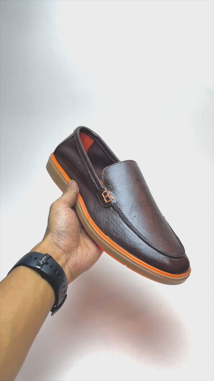 Genuine Leather Loafers for Men with Stylish Orange Sole (Brown)