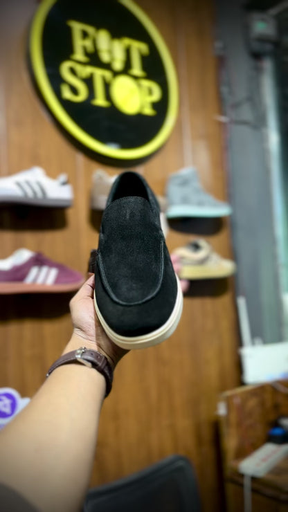 Old Money Suede Leather Loafers (Black) (Free Suede Shoe Wipes)