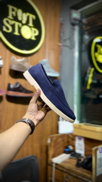Old Money Suede Leather Loafers (Navy Blue) (Free Suede Shoe Wipes)