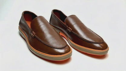 Genuine Leather Loafers for Men with Stylish Orange Sole (Brown)